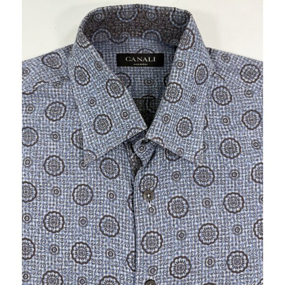Canali Mens Shirt Long Sleeve Button Down Sz Large Made In Italy Floral Pattern - Picture 2 of 11